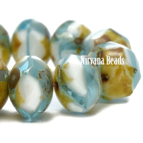 6x8mm Rondelle Sky Blue and White with Picasso Finish