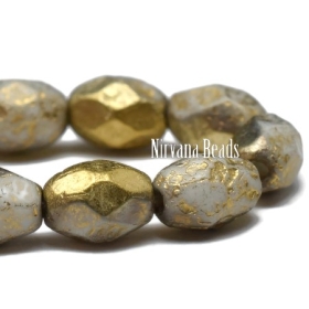 7x5mm Faceted Oval Pale Grey with Etched and Gold Finishes