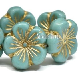 21mm Hibiscus Flower Sea Green with Gold Wash