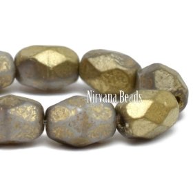 6x9mm Faceted Oval Pale Grey with Etched and Gold Finishes, Approximately 6x9 Mm.