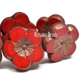 21mm Hibiscus Flower Ruby Red with Bronze Finish