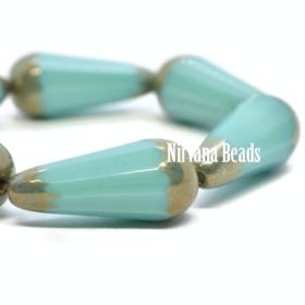 20x9mm Faceted Dangle Drop Pale Teal Blue with Bronze Finish