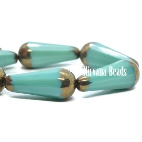 20x9mm Faceted Dangle Drop Sea Green with a Gold Finish