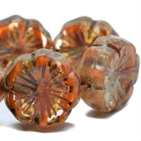 14mm Hibiscus Flower Orange and Transparent Glass with Picasso Finish