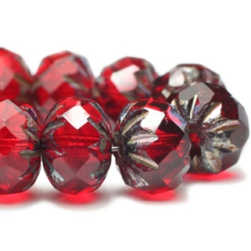 6x9mm Cruller Ruby Red with Picasso Finish