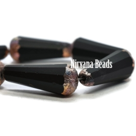 20x9mm Faceted Dangle Drop Black with a Copper and Etched Finish