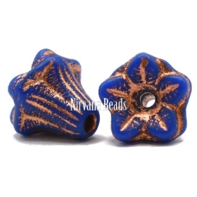 5x6mm Bell Flowers Indigo with Copper Wash