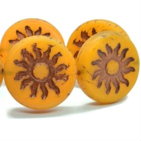 22mm Sun Coin Matte Dandelion Yellow with a Bronze Wash - Pressed