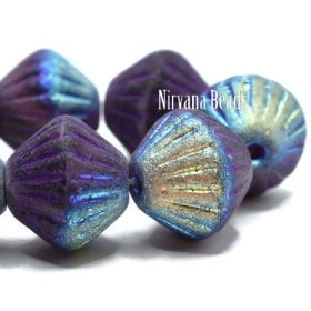11mm Tribal Bicone Violet with Etched and AB Finishes and a Purple Wash