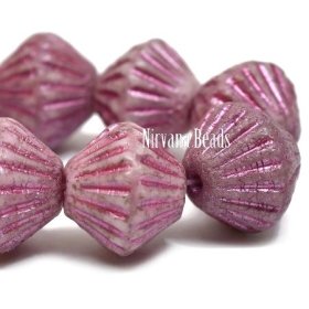 11mm Tribal Bicone Hyacinth with Metallic Pink Wash and Etched Finish