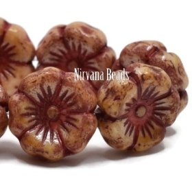 12mm Hibiscus Flower Honey with a Picasso Finish and Red Wash