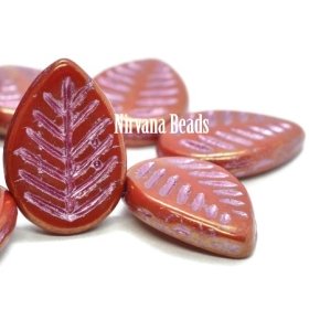12x16mm Leaves Red with a Golden Luster with a Metallic Pink Wash