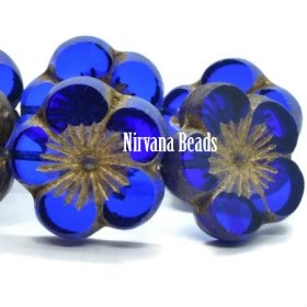 21mm Hibiscus Flower Sapphire with Gold Wash and Picasso Finish