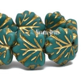 11x13mm Maple Leaf Tiffany Green with a Matte Finish and a Gold Wash