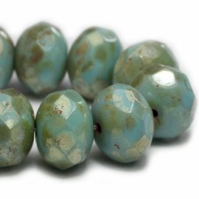 6x8mm Rondelle Medium Sky Blue with Heavy Picasso Finish