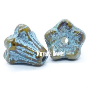5x6mm Bell Flowers Honey with an Etched Finish and Turquoise Wash