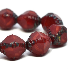 10x8mm Faceted Bicone Ruby Red and Ladybug Red with Picasso Finish