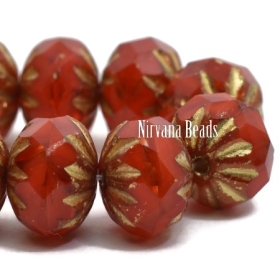 7x10mm Cruller Transparent Glass and Ladybug Red with a Gold Wash.