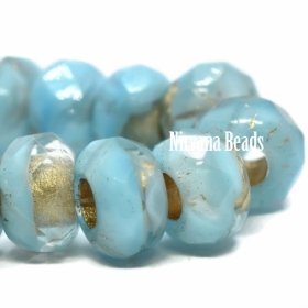 6x9mm Large Hole Roller Bead Sky Blue with Gold 