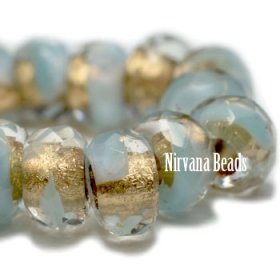 6x9mm Large Hole Roller Bead Pale Sky Blue with Gold Lining