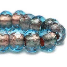 6x9mm Large Hole Roller Bead Pacific Blue with Copper Lining