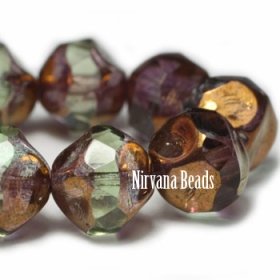 8mm Baroque Beads Light Green with a Bronze Finish