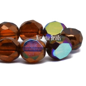 8mm Dual Faceted Round Burnt Orange with AB and Bronze Finishes