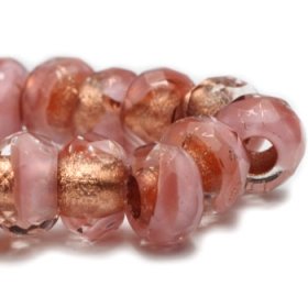 6x9mm Large Hole Roller Bead Medium Pink with Copper Lining