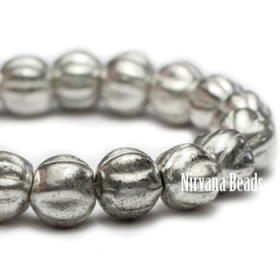 4mm Melon Antique Silver with White Wash