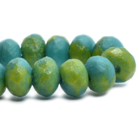3x5mm Faceted Round Blue-green and Chartreuse with an Etched Finish