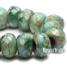 6x9mm Large Hole Roller Bead Sea Green Blend with Picasso Finish