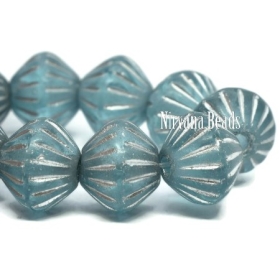 9mm Large Hole Tribal Bicone Sky Blue with a Silver Wash