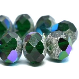 6x8mm Rondelle Emerald with Antique Silver and AB Finishes