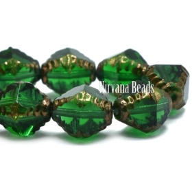 10x8mm Faceted Bicone Emerald with a Bronze Finish