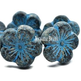 21mm Hibiscus Flower Black with Etched, Picasso, and a Turquoise Wash. 