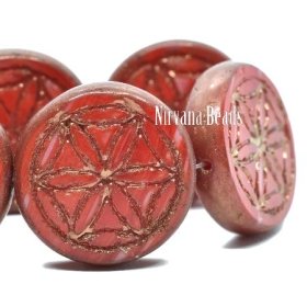 18mm Flower Of Life Coin Ruby Red and White with a Bronze Finish
