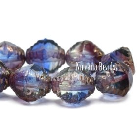 10x8mm Faceted Bicone Grape, Dark Periwinkle, and Clear Glass with a Bronze Finish