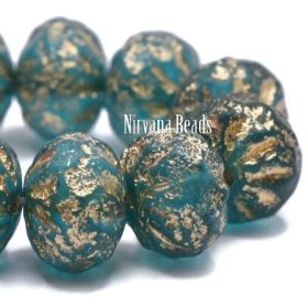 7x10mm Cruller Teal with Etched and Gold Finishes