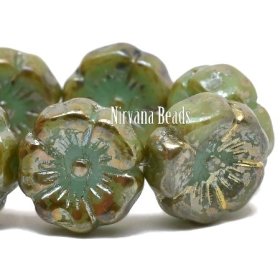 12mm Hibiscus Flower Sea Green with a Metallic Picasso Finish