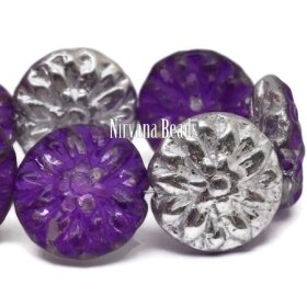 14mm Dahlia Transparent Glass with a Purple Wash and a Silver Finish