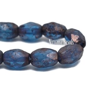 7x5mm Faceted Oval Blue with Etched and Bronze Finishes 