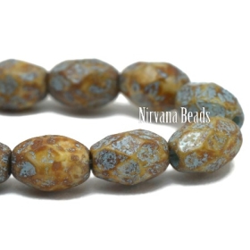 7x5mm Faceted Oval Honey with Picasso Finish and Turquoise Wash