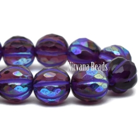 8mm Faceted Melon Purple with AB Finish and Purple Wash