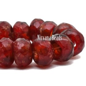 6x9mm Large Hole Roller Bead Ruby Red with Etched Finish and Copper Wash