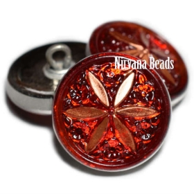 18mm Spiral Flower Button Ruby Red with Copper