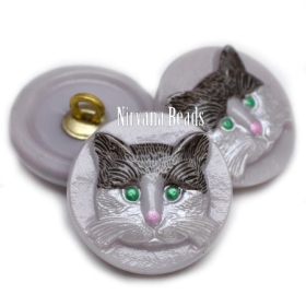 18mm Cat Face Button Thistle with Hand Painted Accents