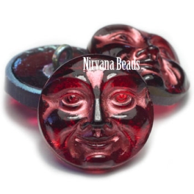 18mm Moon Face Button Ruby Red with a Copper Wash