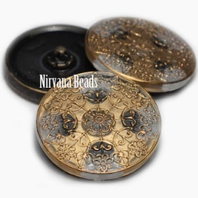 30mm Mandala Button Gold and Black with Gold Accents