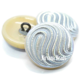 18mm Swirl Button Bone with a Silver Wash and AB Finish