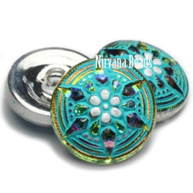 18mm Star Button Vitrail Medium with a Sea Green Wash and White Accents